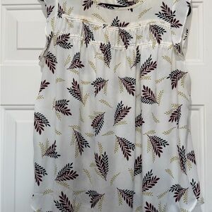 LOFT White and Burgundy Leaf Print Blouse